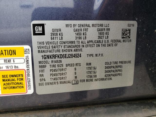 Photo 10 from auction – 2014 CHEVROLET TRAVERSE L with VIN 1GNKRFKD6EJ284924
