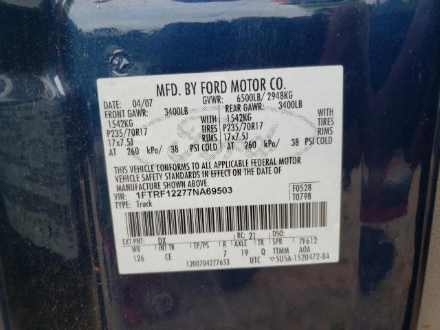 Photo 10 from auction – 2007 FORD F150 with VIN 1FTRF12277NA69503