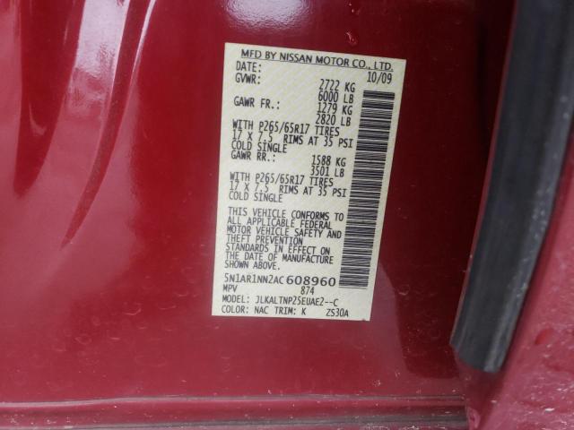 Photo 10 from auction – 2010 NISSAN PATHFINDER with VIN 5N1AR1NN2AC608960