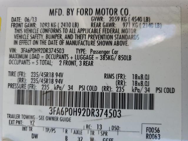 Photo 10 from auction – 2013 FORD FUSION SE with VIN 3FA6P0H92DR374503