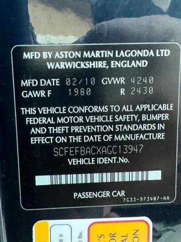 Photo 10 from auction – 2010 ASTON MARTIN V8 VANTAGE with VIN SCFEFBACXAGC13947