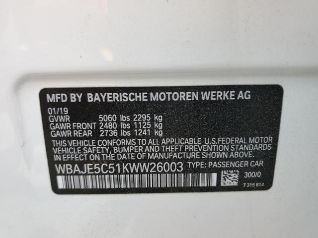 Photo 10 from auction – 2019 BMW 540 I with VIN WBAJE5C51KWW26003