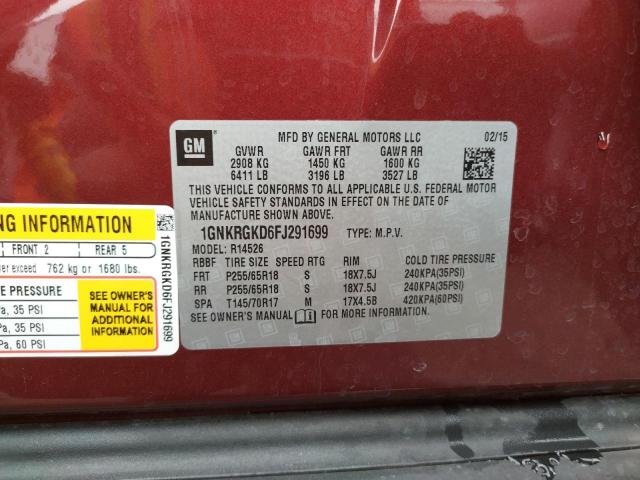 Photo 10 from auction – 2015 CHEVROLET TRAVERSE L with VIN 1GNKRGKD6FJ291699