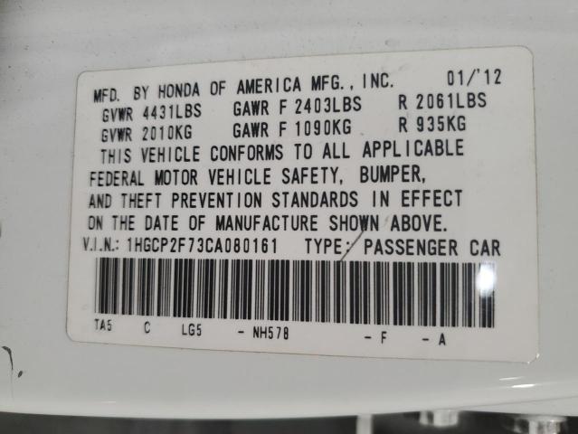 Photo 10 from auction – 2012 HONDA ACCORD EX with VIN 1HGCP2F73CA080161