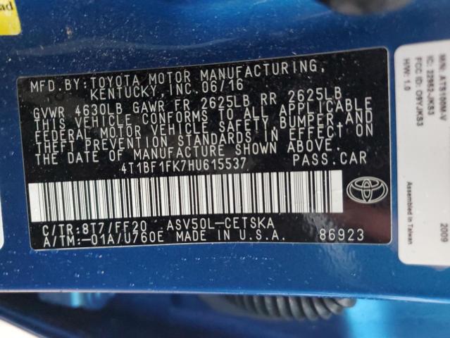 Photo 10 from auction – 2017 TOYOTA CAMRY LE with VIN 4T1BF1FK7HU615537