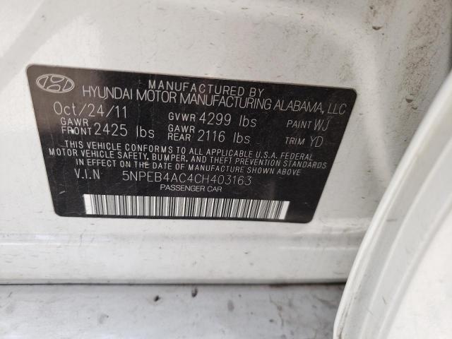 Photo 10 from auction – 2012 HYUNDAI SONATA GLS with VIN 5NPEB4AC4CH403163