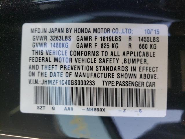 Photo 10 from auction – 2016 HONDA CR-Z with VIN JHMZF1C40GS000233