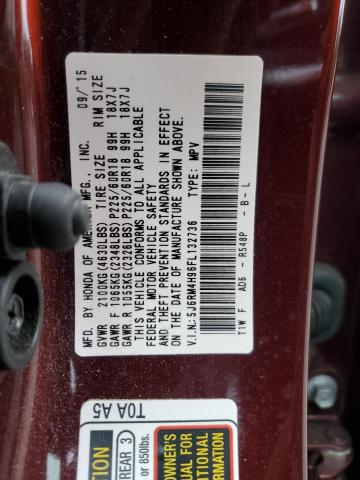 Photo 10 from auction – 2015 HONDA CR-V TOURI with VIN 5J6RM4H96FL132736