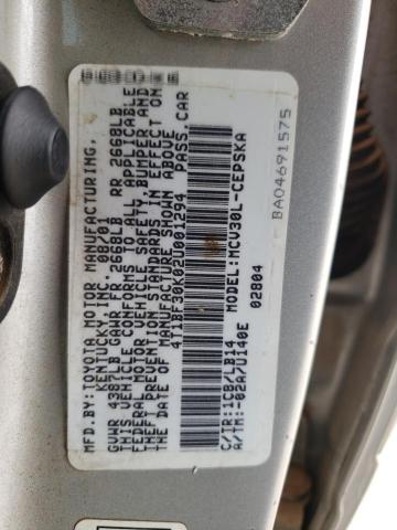 Photo 10 from auction – 2002 TOYOTA CAMRY LE with VIN 4T1BF30K02U001294