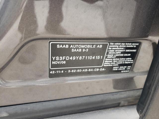 Photo 10 from auction – 2007 SAAB 9-3 2.0T with VIN YS3FD49Y871104151