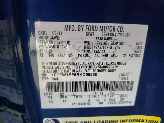 Photo 10 from auction – 2011 FORD F150 SUPER with VIN 1FTFW1EF6BKD56360
