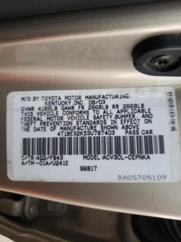 Photo 10 from auction – 2003 TOYOTA CAMRY LE with VIN 4T1BE32K53U787403