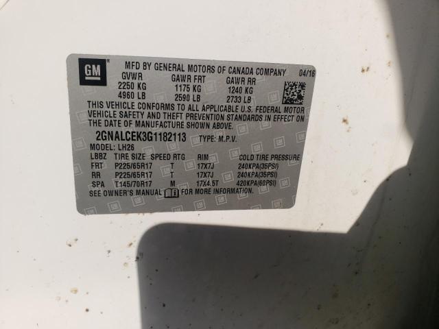 Photo 10 from auction – 2016 CHEVROLET EQUINOX LT with VIN 2GNALCEK3G1182113