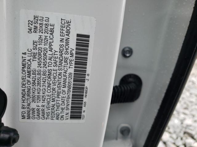 Photo 10 from auction – 2022 HONDA PILOT BLAC with VIN 5FNYF6H76NB051209