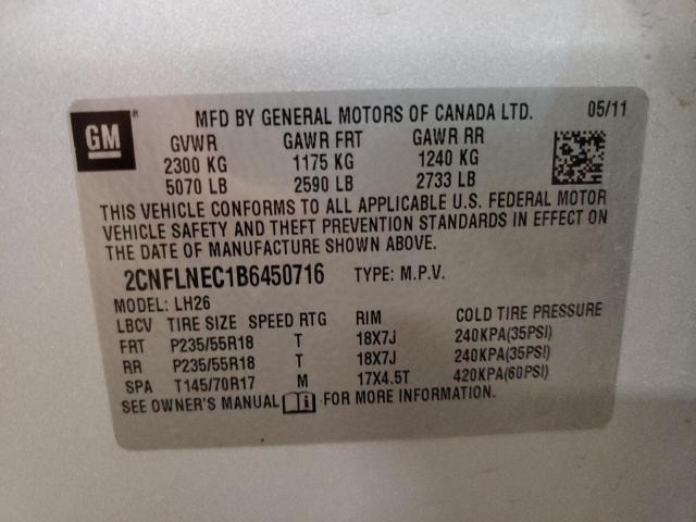 Photo 10 from auction – 2011 CHEVROLET EQUINOX LT with VIN 2CNFLNEC1B6450716