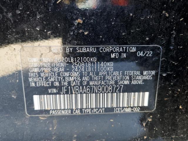 Photo 10 from auction – 2022 SUBARU WRX with VIN JF1VBAA67N9008727