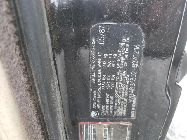 Photo 10 from auction – 1987 BMW 325 I with VIN WBABB1302H8270216