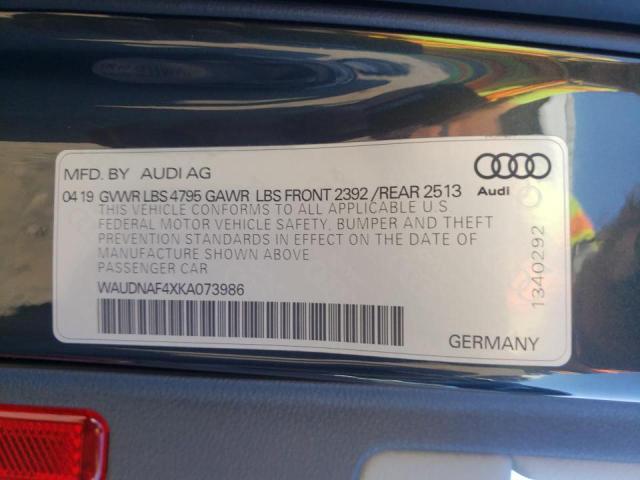 Photo 10 from auction – 2019 AUDI A4 PREMIUM with VIN WAUDNAF4XKA073986