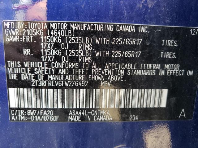 Photo 10 from auction – 2015 TOYOTA RAV4 XLE with VIN 2T3RFREV6FW276492
