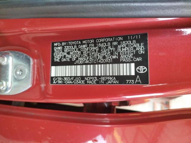 Photo 10 from auction – 2012 TOYOTA YARIS with VIN JTDBT4K31C1420931