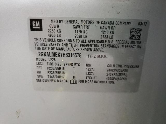 Photo 10 from auction – 2017 GMC TERRAIN SL with VIN 2GKALMEK7H6316578