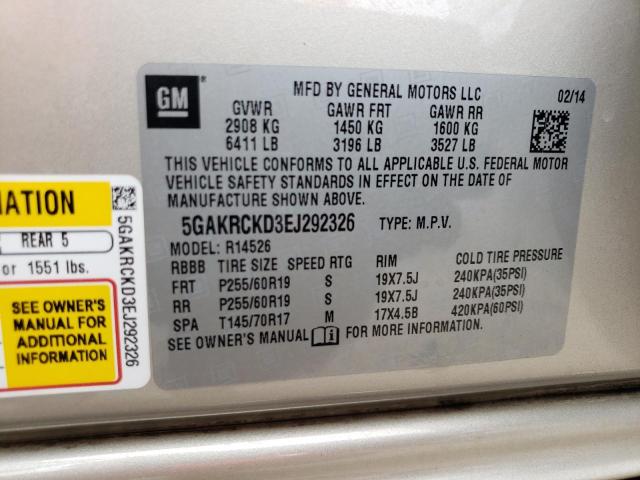 Photo 10 from auction – 2014 BUICK ENCLAVE with VIN 5GAKRCKD3EJ292326