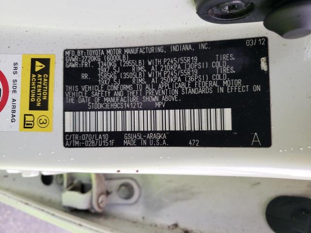 Photo 10 from auction – 2012 TOYOTA HIGHLANDER with VIN 5TDDK3EH9CS141212