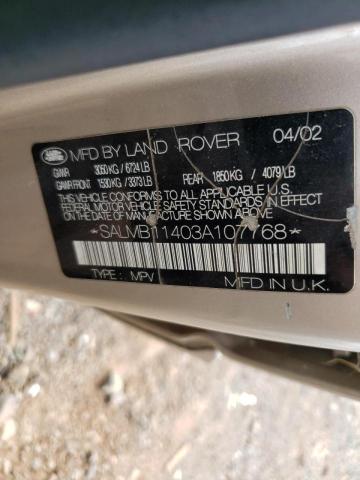 Photo 10 from auction – 2003 LAND ROVER RANGE ROVE with VIN SALMB11403A107768