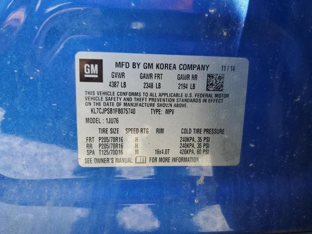 Photo 10 from auction – 2015 CHEVROLET TRAX 1LS with VIN KL7CJPSB1FB075740