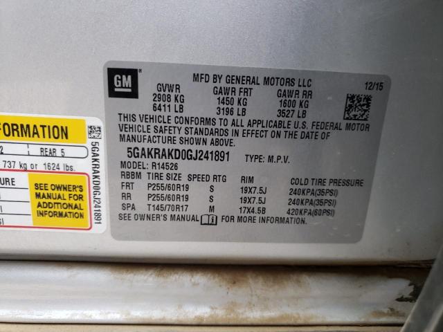 Photo 10 from auction – 2016 BUICK ENCLAVE with VIN 5GAKRAKD0GJ241891