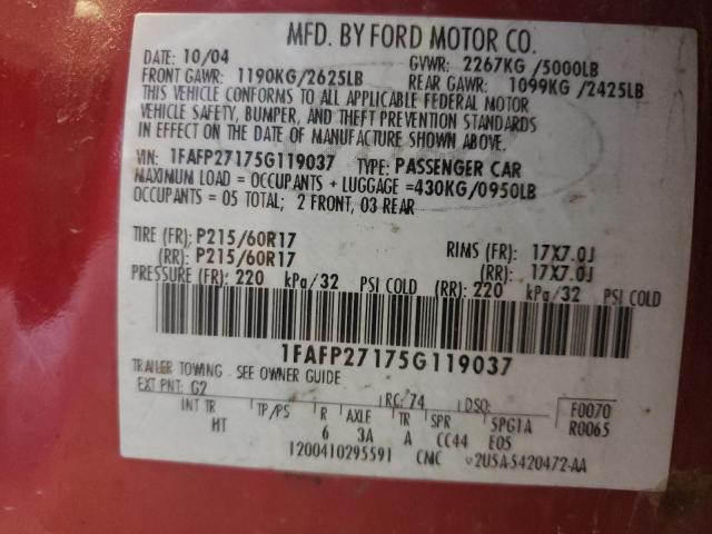 Photo 10 from auction – 2005 FORD FIVE HUNDR with VIN 1FAFP27175G119037
