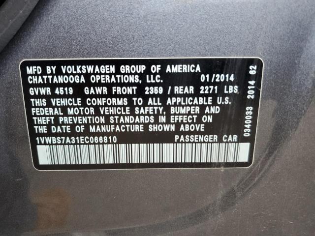 Photo 10 from auction – 2014 VOLKSWAGEN PASSAT SE with VIN 1VWBS7A31EC066810