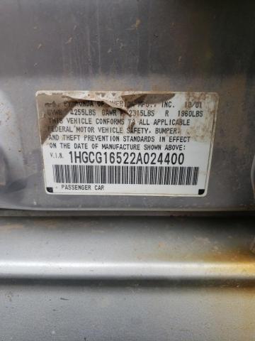 Photo 10 from auction – 2002 HONDA ACCORD EX with VIN 1HGCG16522A024400