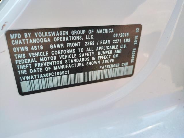 Photo 10 from auction – 2015 VOLKSWAGEN PASSAT S with VIN 1VWAT7A30FC106921