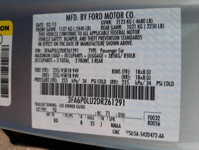 Photo 10 from auction – 2013 FORD FUSION SE with VIN 3FA6P0LU2DR261291