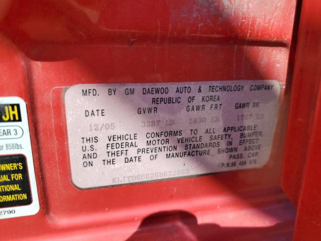 Photo 10 from auction – 2006 CHEVROLET AVEO BASE with VIN KL1TD66626B622863