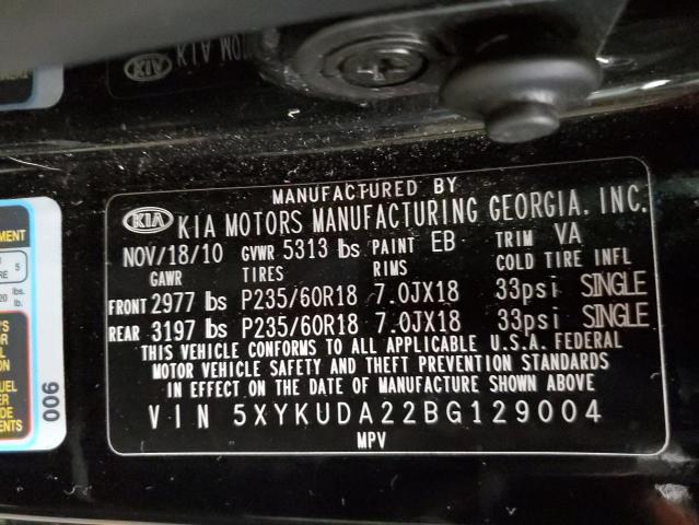 Photo 10 from auction – 2011 KIA SORENTO EX with VIN 5XYKUDA22BG129004