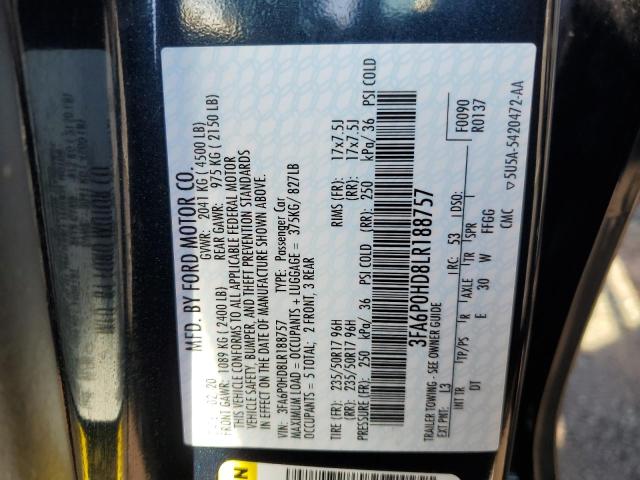 Photo 10 from auction – 2020 FORD FUSION SE with VIN 3FA6P0HD8LR188757