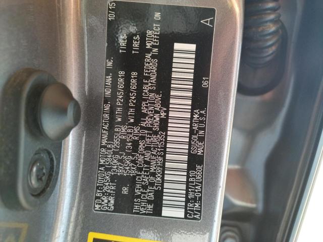 Photo 10 from auction – 2015 TOYOTA HIGHLANDER with VIN 5TDKKRFH9FS115352
