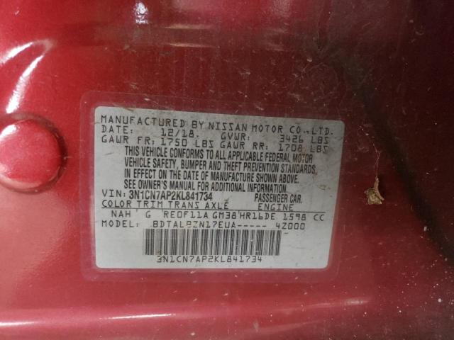 Photo 10 from auction – 2019 NISSAN VERSA S with VIN 3N1CN7AP2KL841734