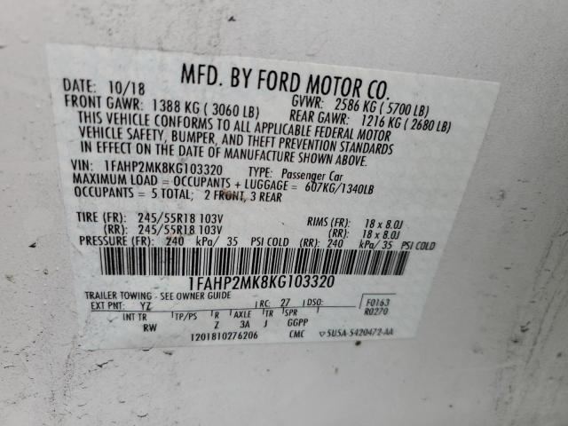 Photo 10 from auction – 2019 FORD TAURUS POL with VIN 1FAHP2MK8KG103320