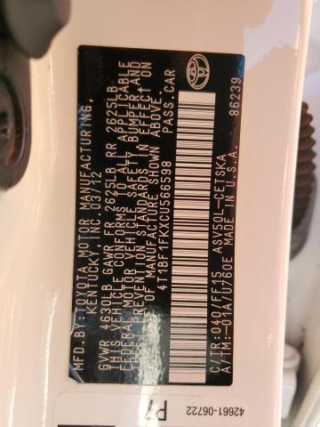 Photo 10 from auction – 2012 TOYOTA CAMRY BASE with VIN 4T1BF1FKXCU566598