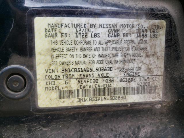 Photo 10 from auction – 2005 NISSAN SENTRA with VIN 3N1CB51A65L502830