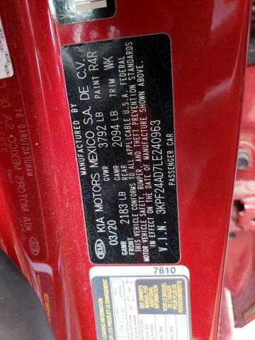 Photo 10 from auction – 2020 KIA FORTE FE with VIN 3KPF24AD7LE240963