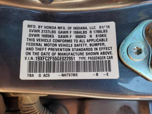 Photo 10 from auction – 2016 HONDA CIVIC LX with VIN 19XFC2F55GE022951