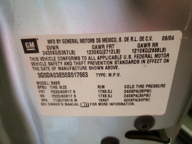 Photo 10 from auction – 2005 BUICK RENDEZVOUS with VIN 3G5DA03E55S517663