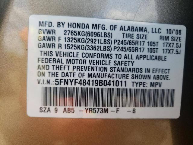 Photo 10 from auction – 2009 HONDA PILOT EX with VIN 5FNYF48419B041011