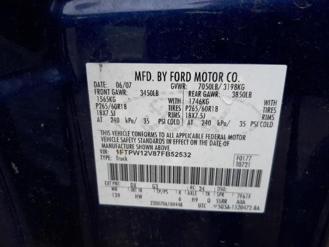 Photo 10 from auction – 2007 FORD F150 SUPER with VIN 1FTPW12V87FB52532