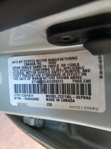 Photo 10 from auction – 2003 TOYOTA COROLLA CE with VIN 2T1BR32E43C099313