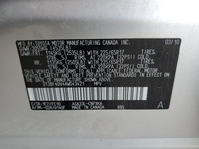 Photo 10 from auction – 2010 TOYOTA RAV4 with VIN 2T3BF4DV4AW043421